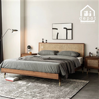 GIƯỜNG GỖ ASK _ ĐẦU GIƯỜNG KHUNG GỖ CĂNG MÂY 09