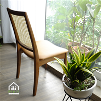 GHẾ ĂN TỰA MÂY ĐỆM DA - MÀU ÓC CHÓ IKIGGACGMDD