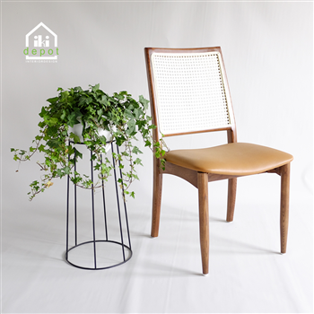 GHẾ ĂN TỰA MÂY ĐỆM DA - MÀU ÓC CHÓ IKIGGACGMDD