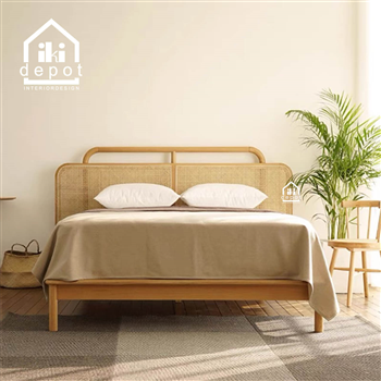 GIƯỜNG GỖ ASK _ ĐẦU GIƯỜNG KHUNG GỖ CĂNG MÂY 05