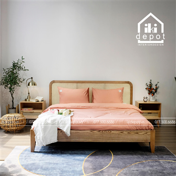 GIƯỜNG GỖ ASK - ĐẦU GIƯỜNG KHUNG GỖ CĂNG MÂY 01