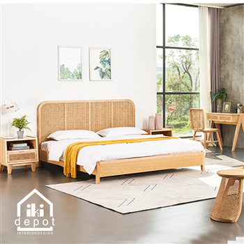 GIƯỜNG GỖ ASK - ĐẦU GIƯỜNG KHUNG GỖ CĂNG MÂY 02