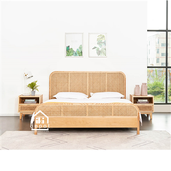 GIƯỜNG GỖ ASK - ĐẦU GIƯỜNG KHUNG GỖ CĂNG MÂY 03