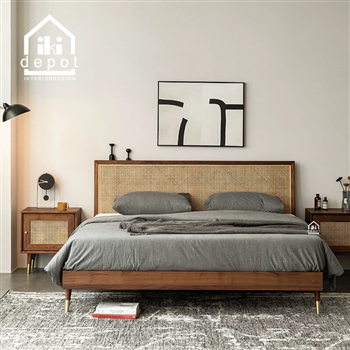 GIƯỜNG GỖ ASK _ ĐẦU GIƯỜNG KHUNG GỖ CĂNG MÂY 09