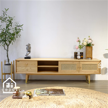 KỆ TIVI GỖ MÂY GÓC TRÒN