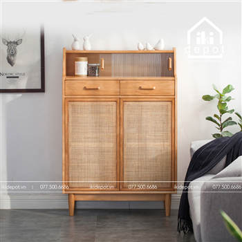 TỦ GỖ TRANG TRÍ 2 CÁNH KẸP MÂY