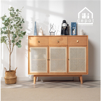 TỦ GỖ TRANG TRÍ 3 CÁNH KẸP MÂY