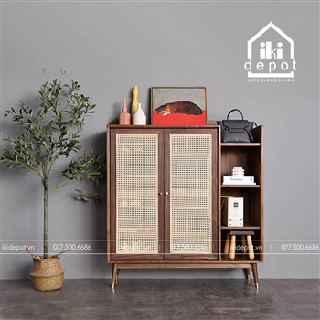 TỦ GỖ 2 CÁNH CĂNG MÂY  - TỦ GIÀY