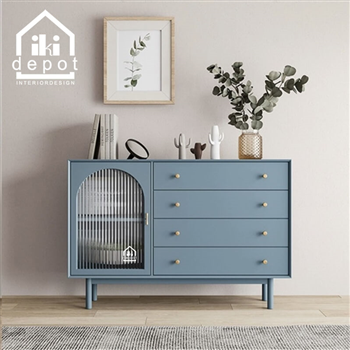 TỦ TRANG TRÍ 52 - KÍNH VÒM, 4 NGĂN KÉO